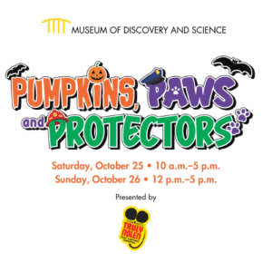pumpkins paws and protectors halloween event at museum of discovery and science